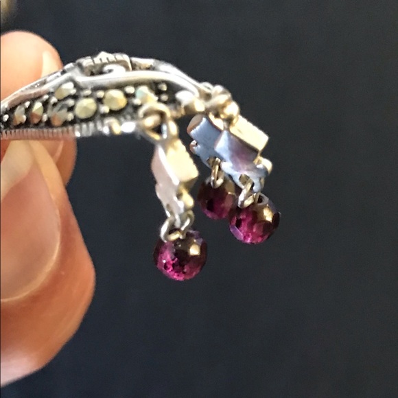 SILVER AND MARCASITE EARRINGS WITH GARNETS - Picture 5 of 8